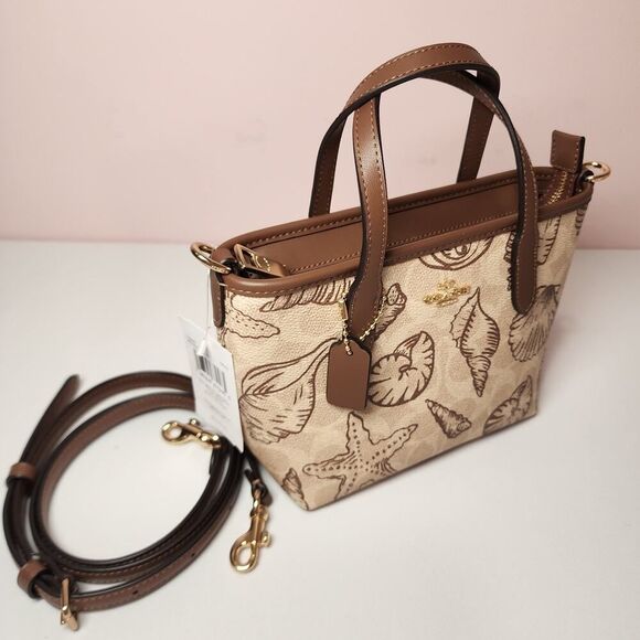 NWT Coach CBM65 City Mini Tote Bag Signature Canvas With Shell Print Gold/Sand - Picture 6 of 7